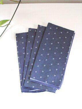 Vintage Navy Blue Cloth Napkins Indigo Flower Dots Set Of 4 Classic Cottagecore